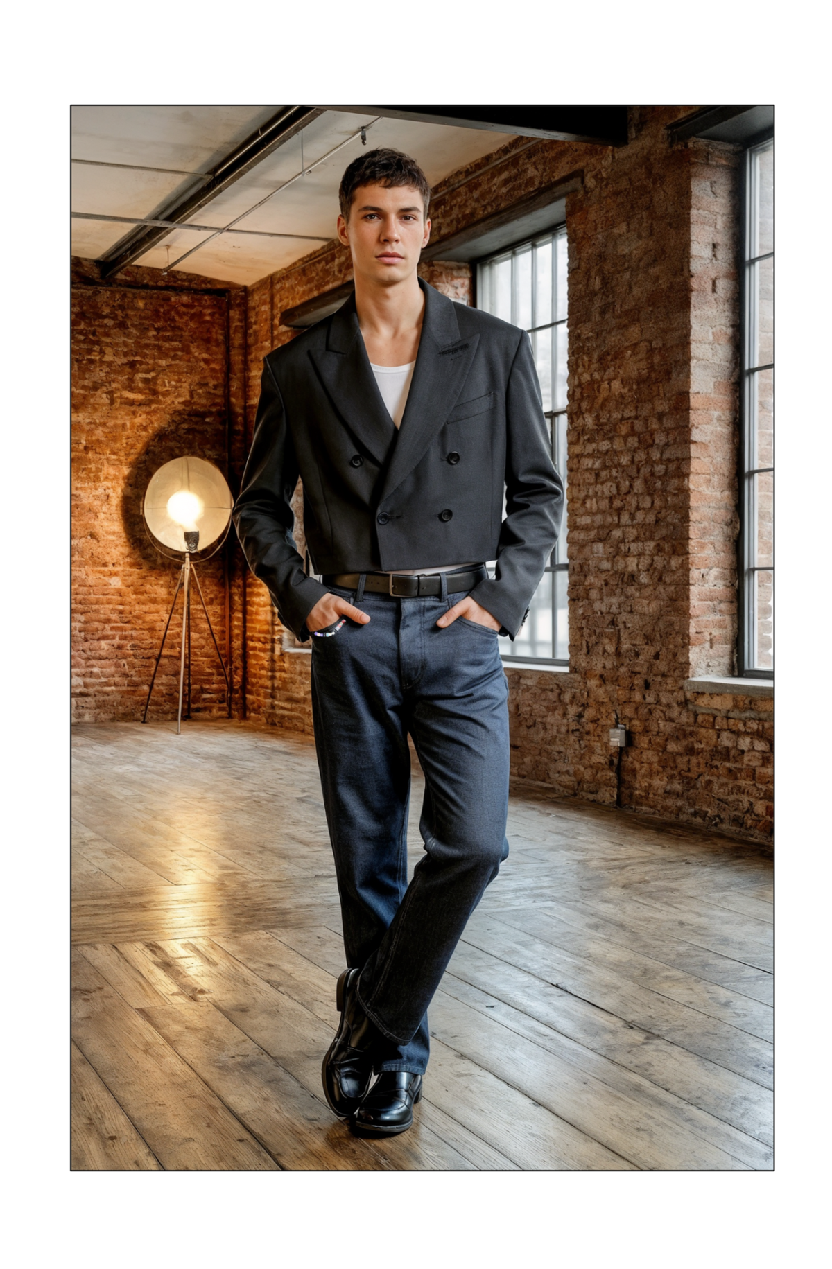 Andy double breasted 100% virgin wool short blazer