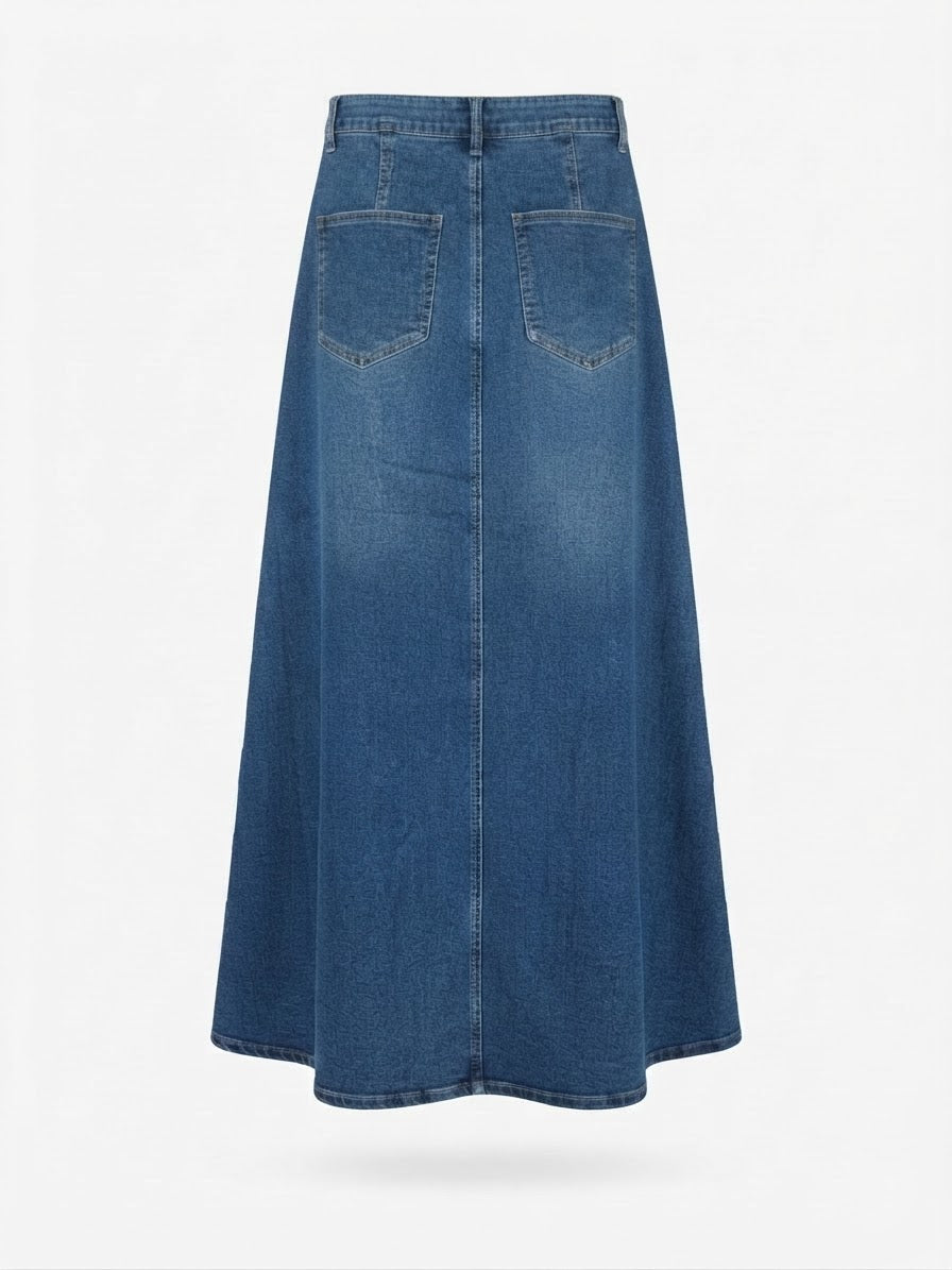 Berica long denim skirt with pleats