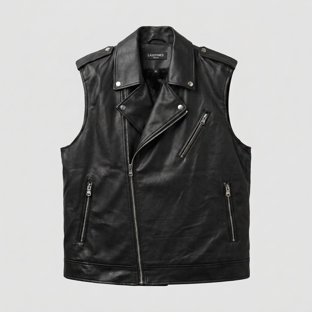 Helmut eco leather biker vest lined with fur