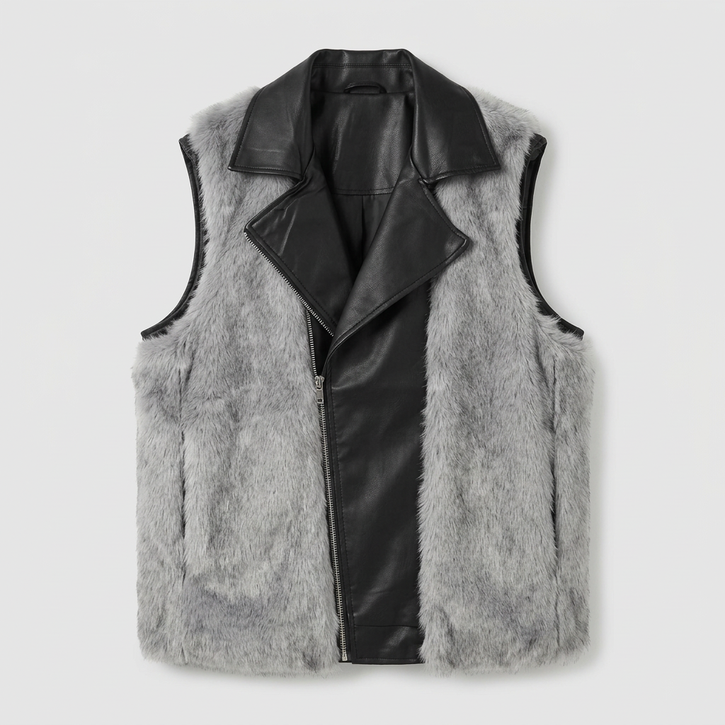 Helmut eco leather biker vest lined with fur