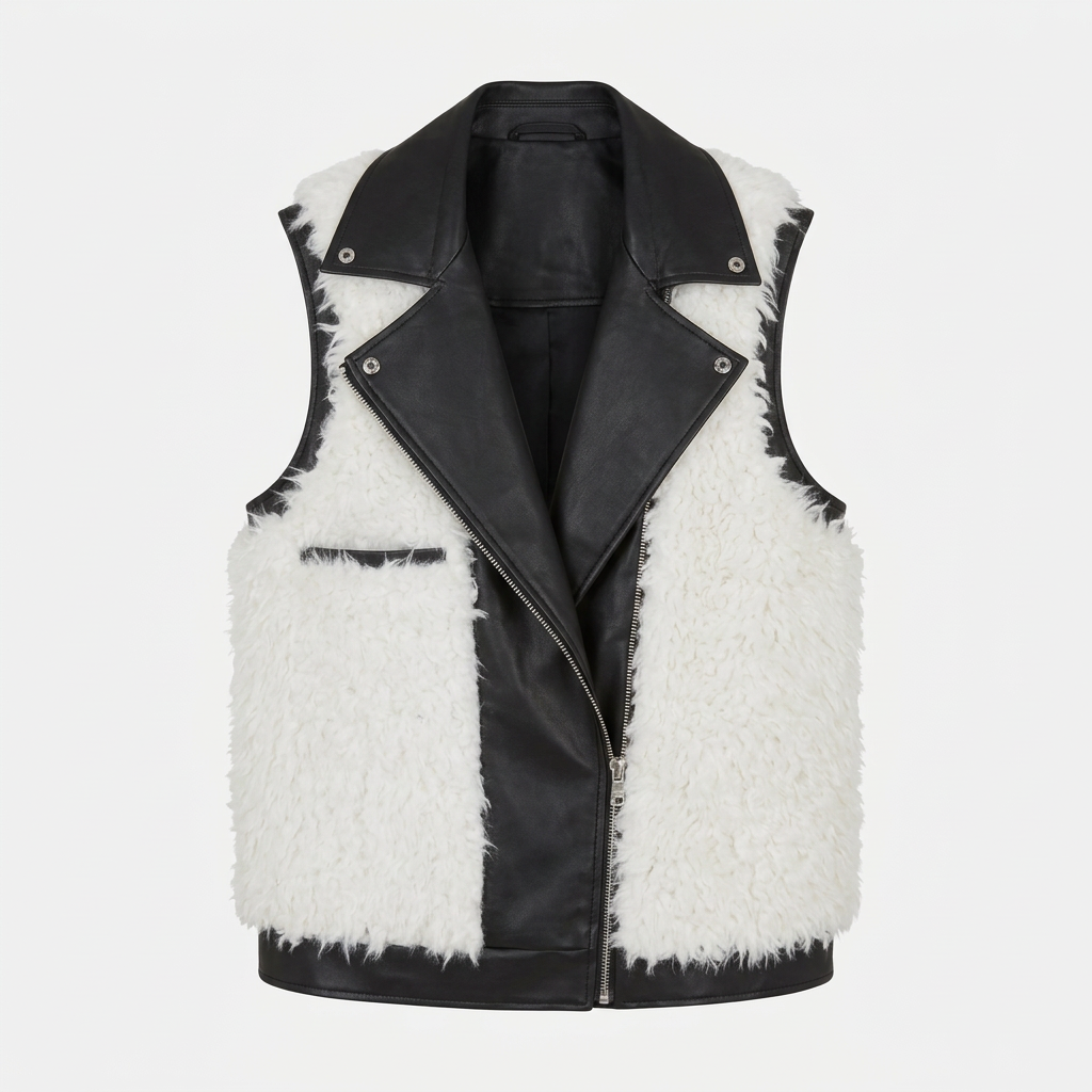 Helmut eco leather biker vest lined with fur