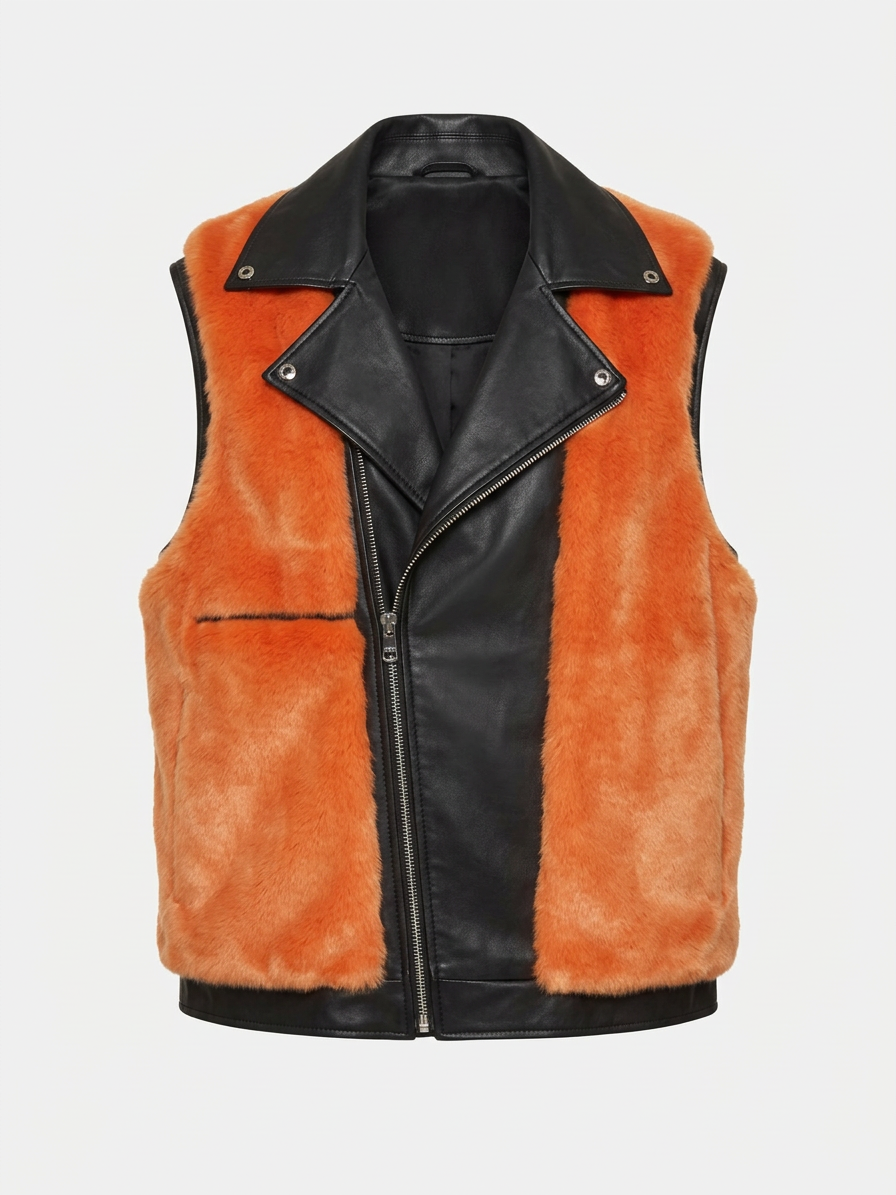Helmut eco leather biker vest lined with fur