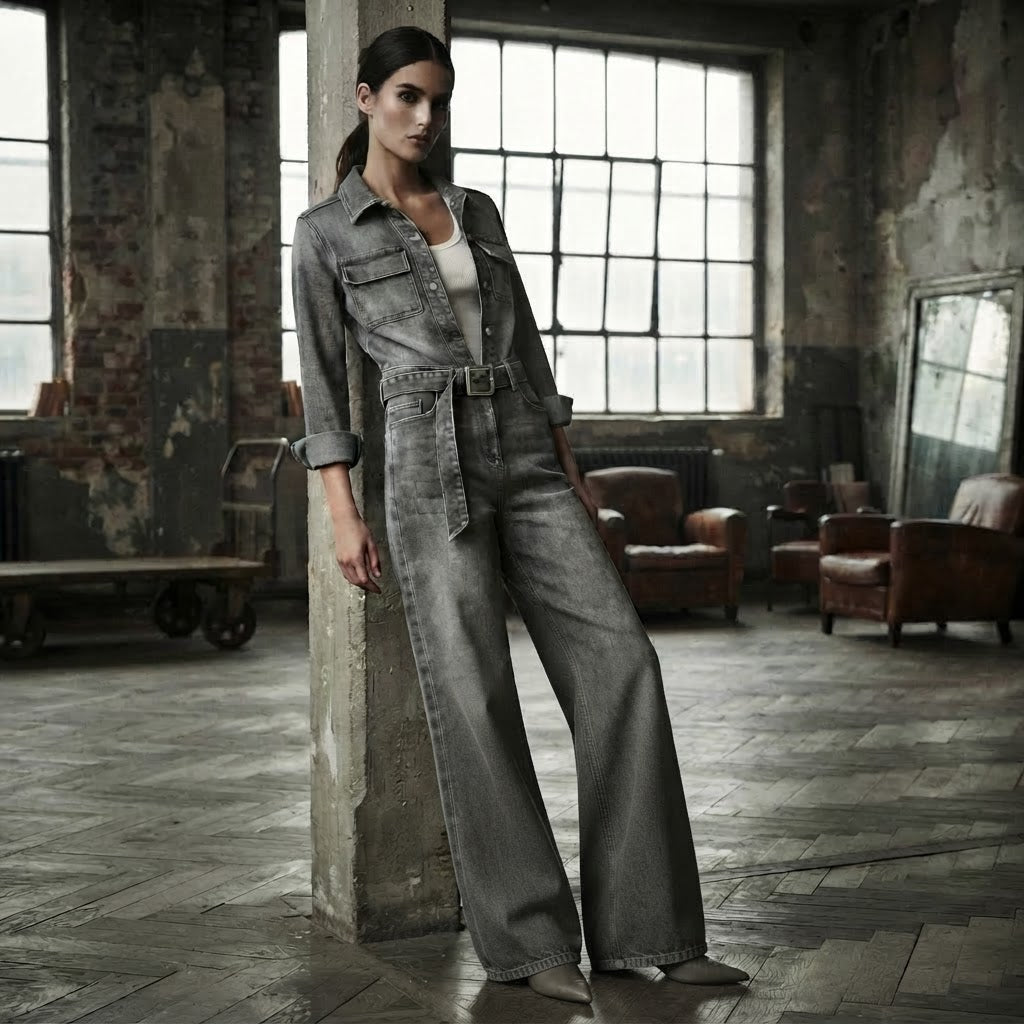 Margie stretch denim jumpsuit